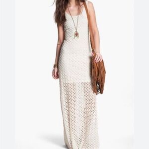 Mimi Chica White Crochet Maxi Sundress. Sheer past thigh. Size Small